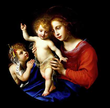 圣母玛利亚与婴儿圣约翰浸信会，1635年`Virgin and Child with the Infant Saint John the Baptist, 1635 by Carlo Dolci