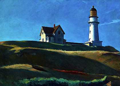 爱德华·霍珀的《灯塔山》`The Lighthouse Hill by Edward Hopper by Edward Hopper