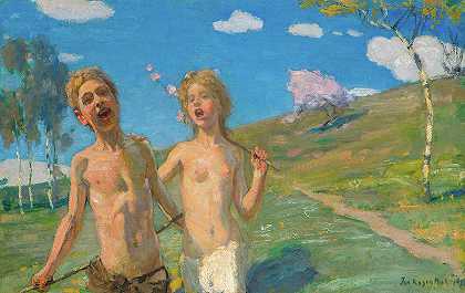 喜气洋洋的孩子们`Jubilant Children by Janis Rozentals
