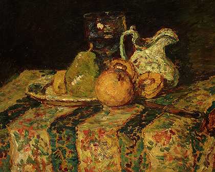 《带水果和葡萄酒的静物》，1874年`Still Life with Fruit and Wine Jug, 1874 by Adolphe Monticelli