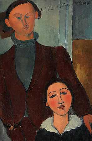 阿梅迪奥·莫迪利亚尼的《雅克和伯瑟·利普契茨》`Jacques and Berthe Lipchitz by Amedeo Modigliani by Amedeo Modigliani