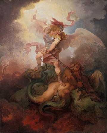 束缚撒旦的天使`The Angel Binding Satan (ca. 1797) by Philippe-Jacques de Loutherbourg