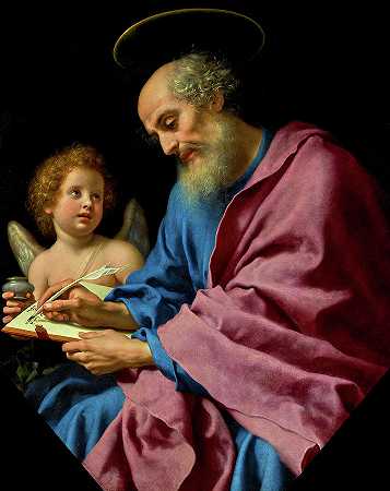 圣马太在写他的福音`Saint Matthew Writing His Gospel by Carlo Dolci