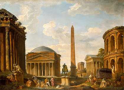 罗马随想曲万神殿和其他纪念碑`Roman Capriccio; The Pantheon and Other Monuments (1735) by Giovanni Paolo Panini