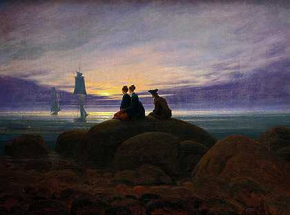 月出海面，1822年`Moonrise over the Sea, 1822 by Caspar David Friedrich