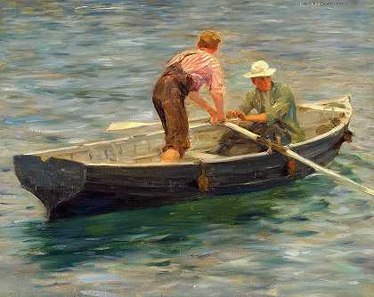 上岸去找船长`Going Ashore for the Skipper by Henry Scott Tuke
