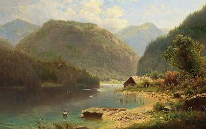 湖边的小屋`A hut on the lakeside by Adolf Chwala