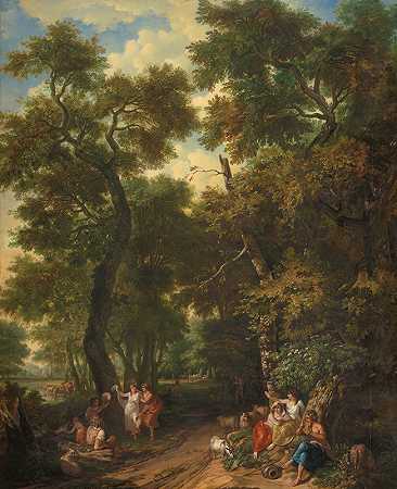 有音乐和跳舞的牧羊人的田园风光`Arcadisch landschap met musicerende en dansende herders (1771) by Jurriaan Andriessen