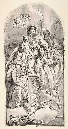 有两位女圣徒的神圣家庭`The Holy Family with Two Female Saints (1727–1804) by Giovanni Domenico Tiepolo