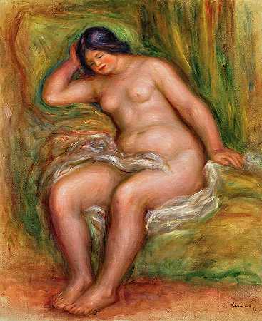 绿色靠垫上的裸体女人`Nude Woman on Green Cushions by Pierre-Auguste Renoir