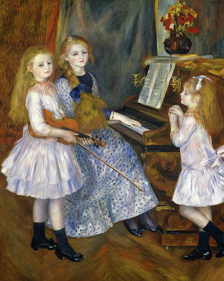 卡图尔·门德斯、胡格特、克劳丁和海利恩的女儿，1888年`The Daughters of Catulle Mendes, Huguette, Claudine and Helyonne, 1888 by Pierre-Auguste Renoir