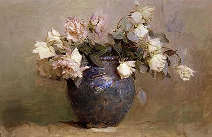 玫瑰，1890年`Roses, 1890 by Abbott Handerson Thayer