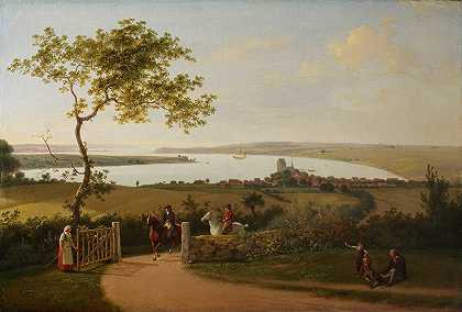 从富南米德尔法特附近的一座小山上俯瞰这条小腰带`View Of The Little Belt From A Hill Near Middelfart, Funen (C. 1800) by Jens Juel