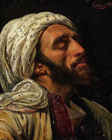 阿拉伯男子肖像`Portrait of an Arab Man by Horace Vernet