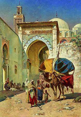 在清真寺入口处`By the Entrance of the Mosque by Rudolph Gustav Muller