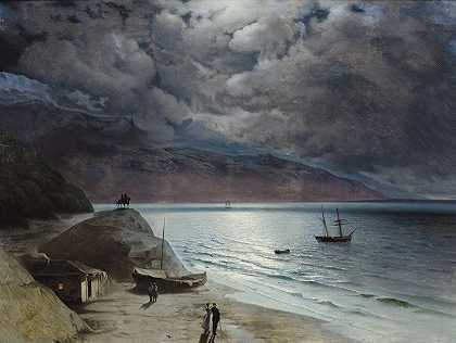 古尔佐夫之夜`Night at Gurzof (1891) by Ivan Konstantinovich Aivazovsky