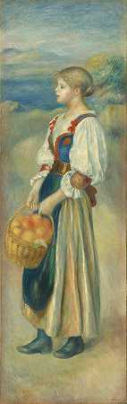 拿着一篮橘子的女孩`Girl with a Basket of Oranges (c. 1889) by Pierre-Auguste Renoir