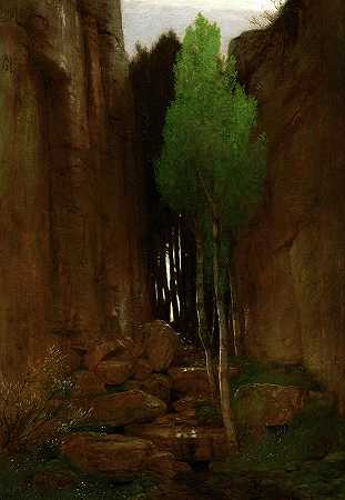 大约1881年，狭窄峡谷中的春天`Spring in a Narrow Gorge, circa 1881 by Arnold Bocklin