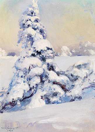 白雪覆盖的云杉`A Snow-Covered Spruce by Eero Jarnefelt