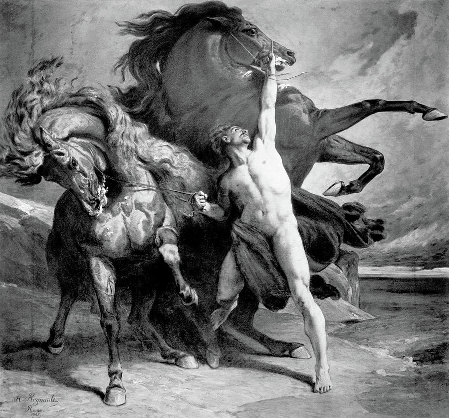 奥托梅登与阿喀琉斯的马，1868年`Automedon with the Horses of Achilles, 1868 by Henri Regnault