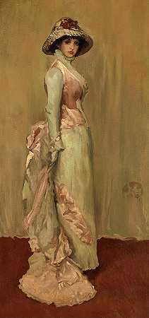 粉色和灰色的和谐，梅克斯夫人的肖像`Harmony in Pink and Gray, Portrait of Lady Meux by James Abbott McNeill Whistler