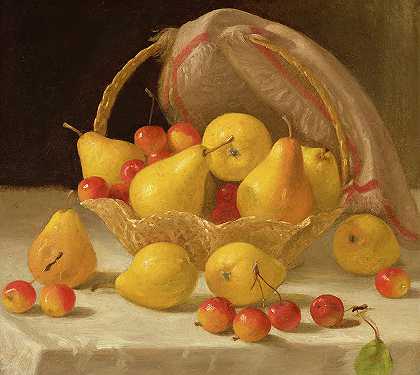 梨和海棠篮子，1808-1886年`Basket of Pears and Crabapples, 1808-1886 by John F Francis