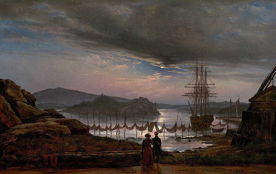 1827年，从克里斯蒂亚附近的瓦克罗眺望`View from Vaekero near Christiania, 1827 by Johan Christian Dahl