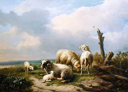 风景中的羊`Sheep In A Landscape (1853) by Eugène Joseph Verboeckhoven