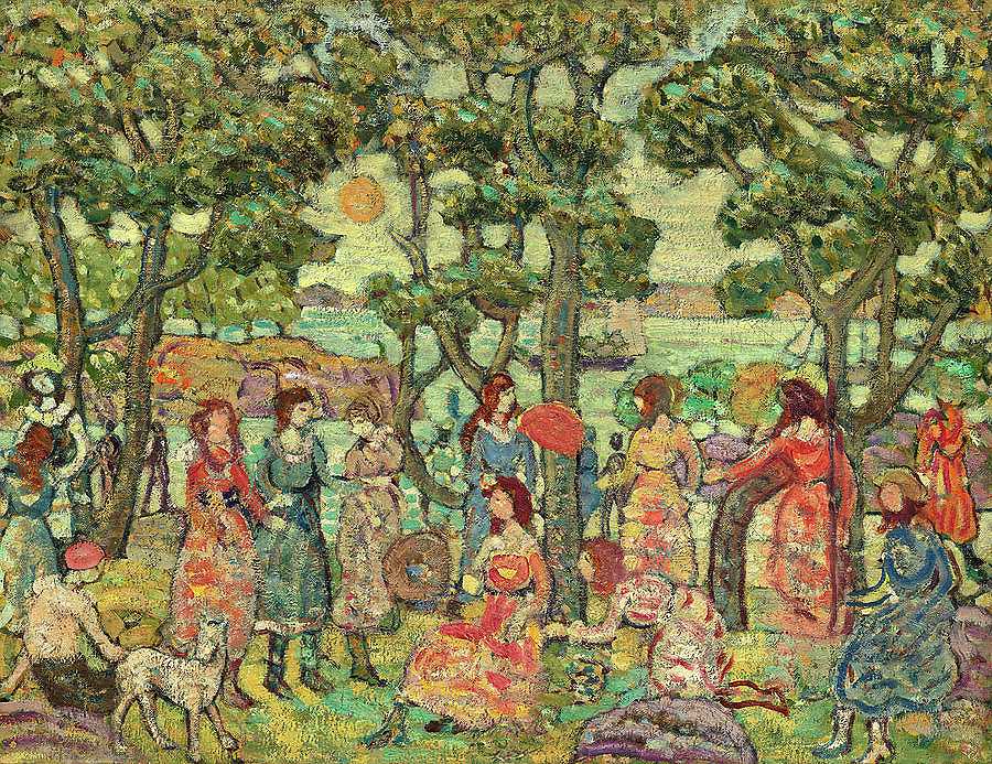 风景与人物，1921年`Landscape with Figures, 1921 by Maurice Prendergast