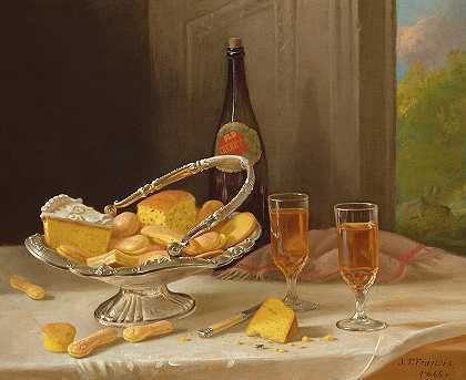 《静物与银蛋糕篮》，1866年`Still Life with Silver Cake Basket, 1866 by John F Francis