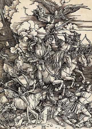 《启示录四骑士》，1497-1498年`The Four Horsemen of the Apocalypse, 1497-1498 by Albrecht Durer