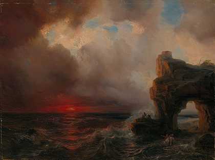 日落时的暴风雨天气`Stormweer bij ondergaande zon (1862) by Théodore Gudin