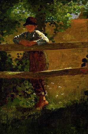 乡村少年，1873年`A Country Lad, 1873 by Winslow Homer