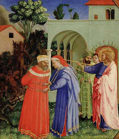 使徒圣詹姆斯大帝释放魔术师赫莫根尼`The Apostle St. James the Greater Freeing the Magician Hermogenes by Fra Angelico
