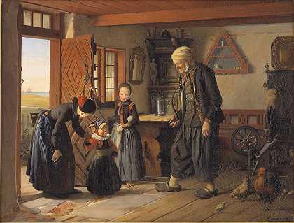 探望祖父`Visiting Grandfather (1853) by Julius Exner