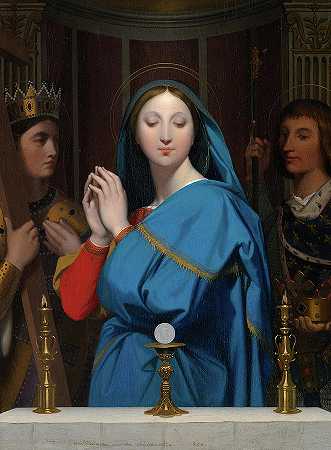 圣母崇拜主人，大约1852年`The Virgin Adoring the Host, circa 1852 by Jean Auguste Dominique Ingres