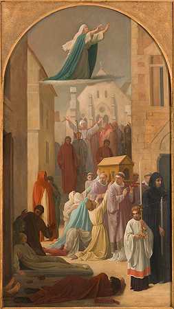 圣吉纳维耶夫披肩上火热游行的奇迹`Le miracle des Ardents – Procession de la châsse de sainte Geneviève (1860~1864) by Louis Charles Timbal