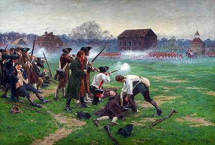 列克星敦战役，1775年`The Battle of Lexington, 1775 by William Barnes Wollen