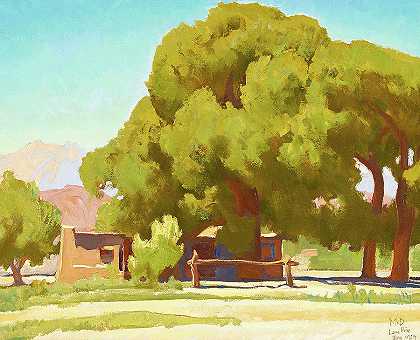 沙漠中的家，孤独的松树`Home in the Desert, Lone Pine by Maynard Dixon