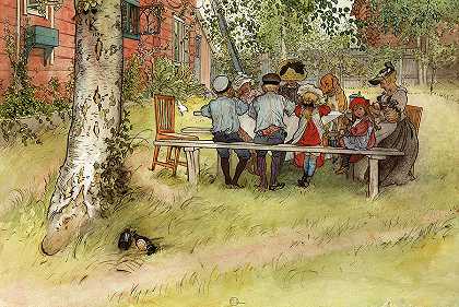 《大桦树下的早餐》，1895年`Breakfast under the Big Birch, 1895 by Carl Larsson