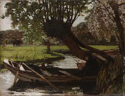 船上有一棵柳树`Boat with a Pollard Willow (1863) by Matthijs Maris