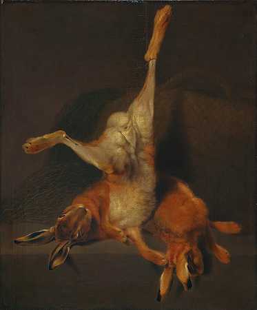 有两只兔子的静物画`Still Life With Two Hares by Giovanni Segantini