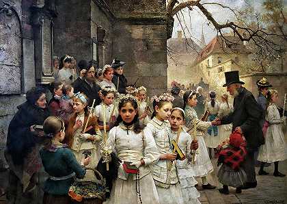 1892年第一次圣餐之后`After the First Communion, 1892 by Carl Frithjof Smith