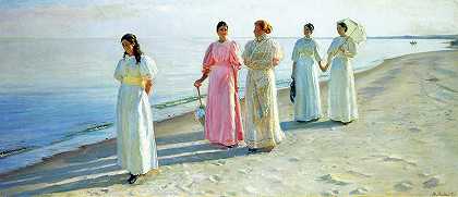 海滩漫步，1896年`Promenade on the Beach, 1896 by Michael Anche