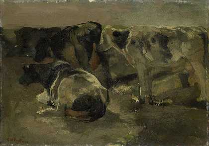 四头牛`Four Cows (c. 1880 c. 1923) by George Hendrik Breitner