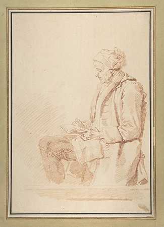 坐着看书的人`Seated Man Reading (1774) by Jean-Honoré Fragonard