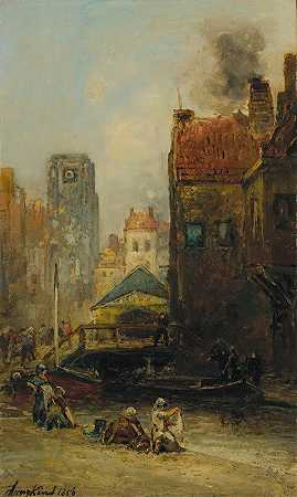 鹿特丹梅因维尔`Haagse Veere, Rotterdam (1856) by Johan Barthold Jongkind