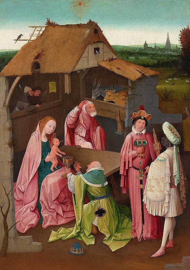对东方三博士的崇拜，16世纪`The Adoration of the Magi, 16th Century by Hieronymus Bosch