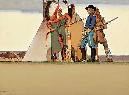 印第安人和士兵，昨天的印第安人`Indian and Soldier, The Indian of Yesterday by Maynard Dixon
