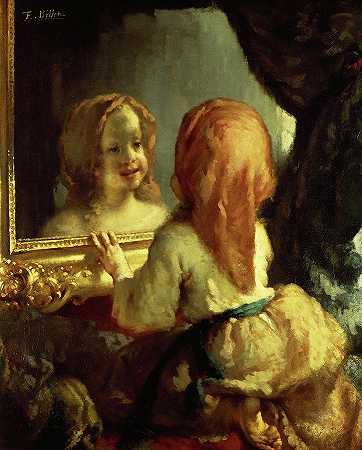 安托瓦内特·赫伯特照镜子`Antoinette Herbert Looking in the Mirror by Jean-Francois Millet